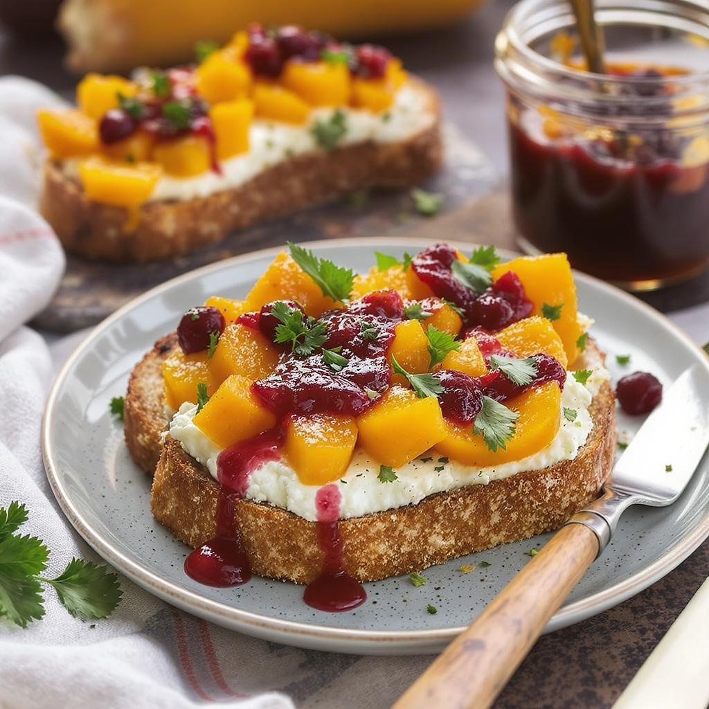 Herbed Goat Cheese Bruschetta with Butternut Squash and Cranberry Jam