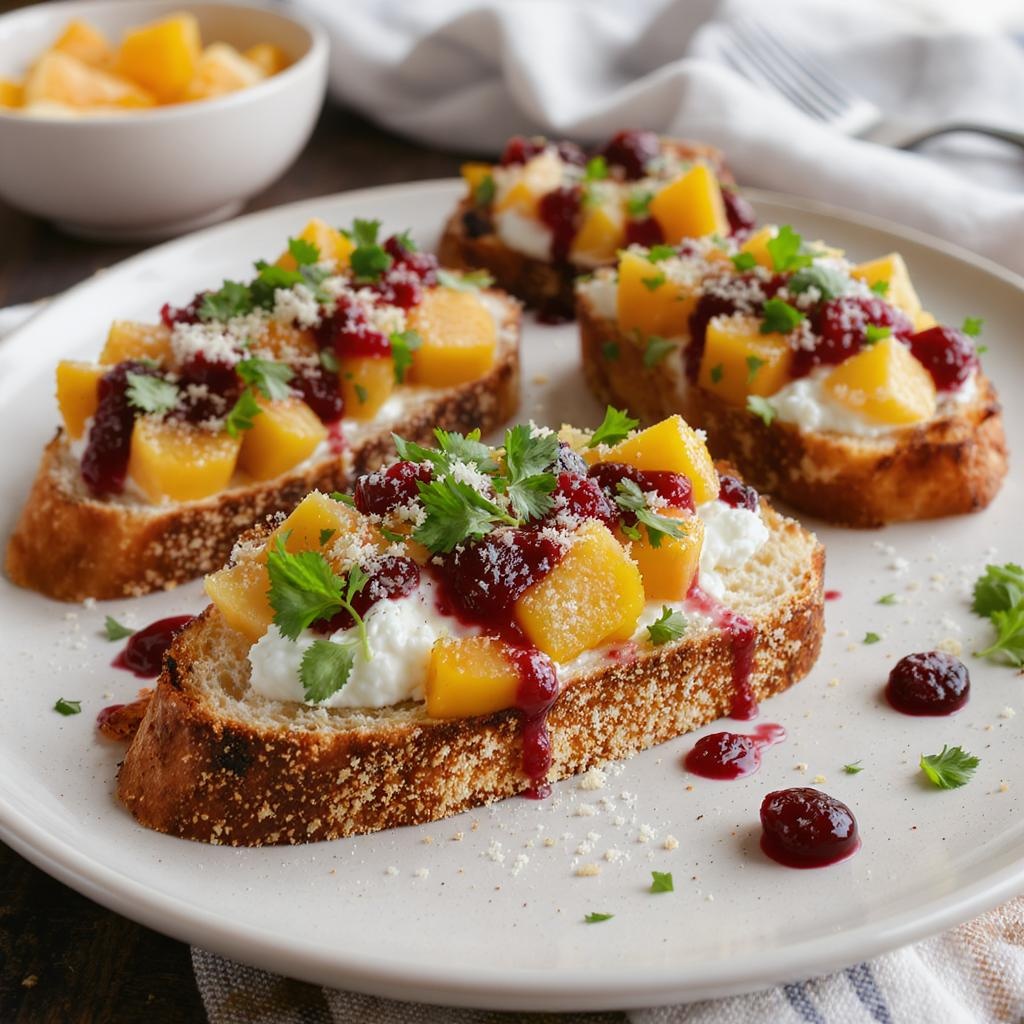 Herbed Goat Cheese Bruschetta with Butternut Squash and Cranberry Jam