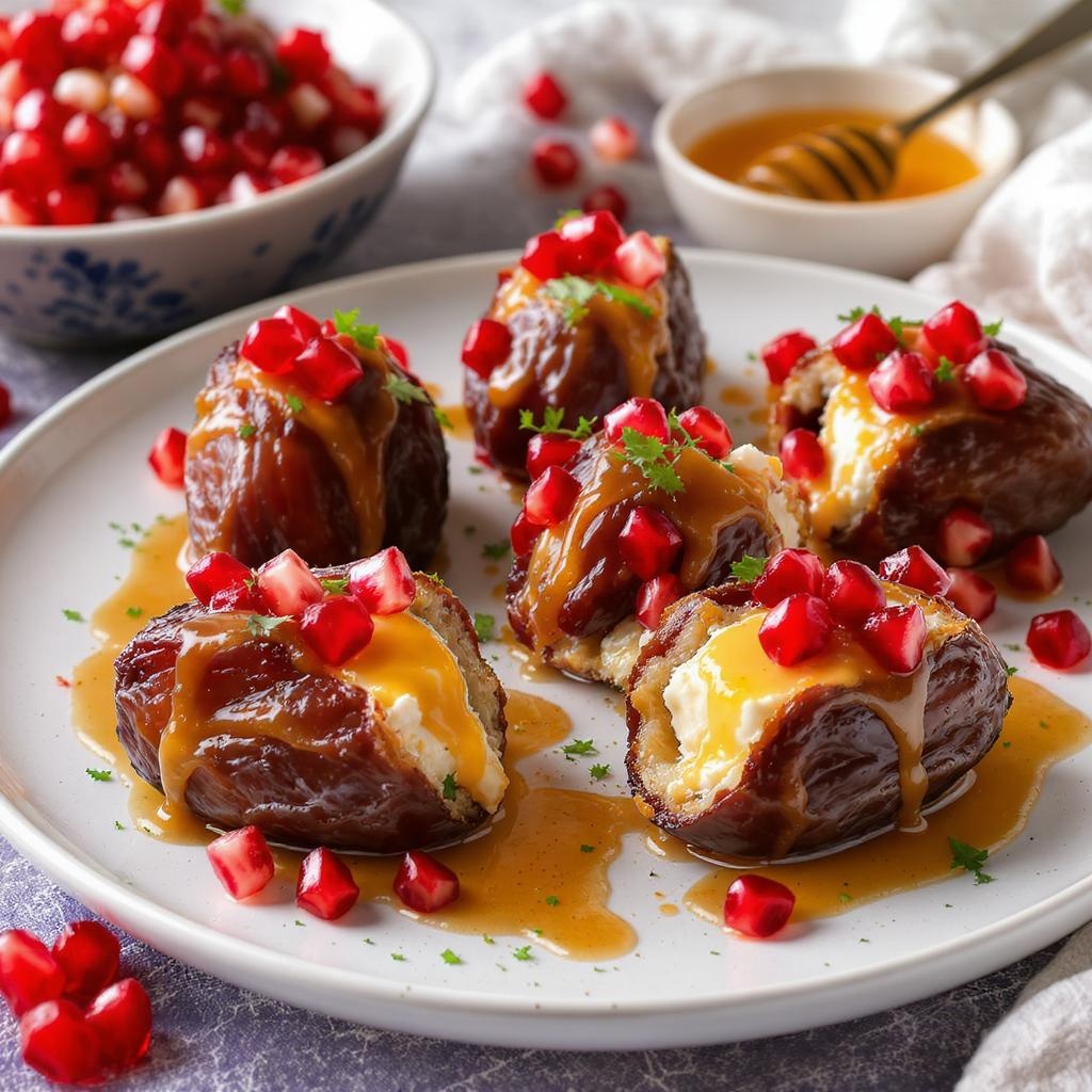 Mascarpone Stuffed Dates with Pomegranate and Honey