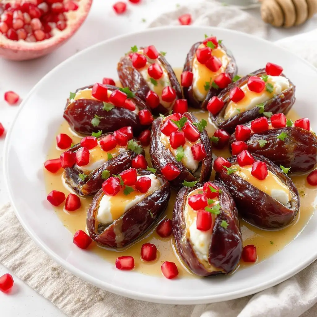 Mascarpone Stuffed Dates with Pomegranate and Honey