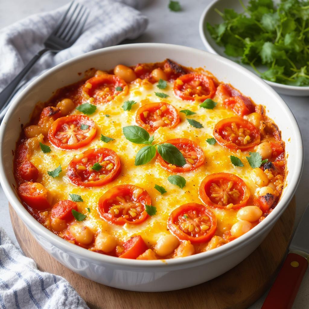 cheesy white bean tomato bake