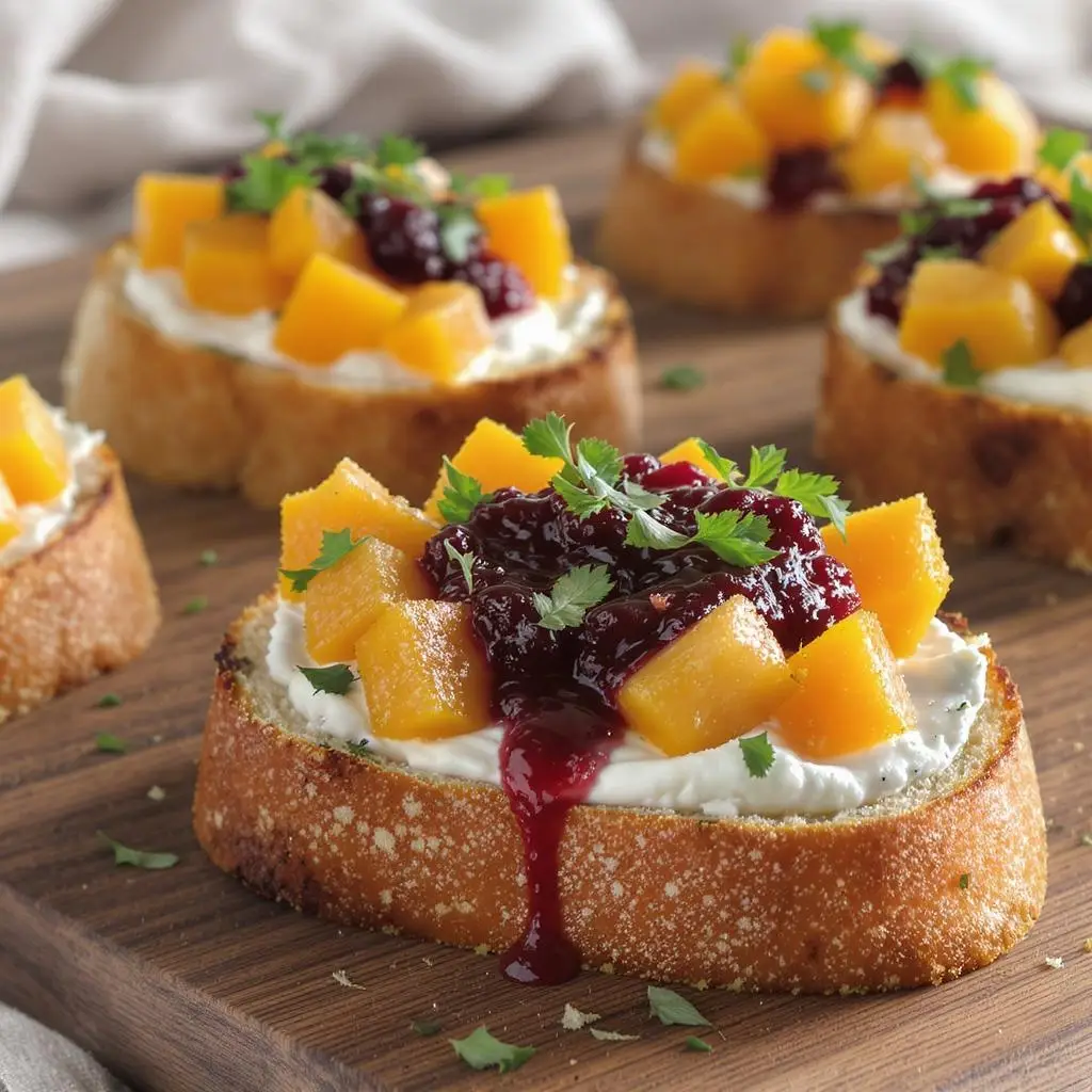 Herbed Goat Cheese Bruschetta with Butternut Squash and Cranberry Jam Recipe