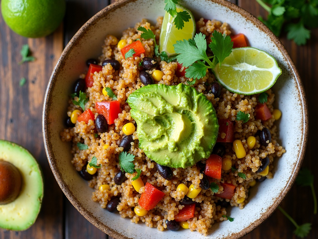 Vegan Mexican Quinoa Bowl with Green Chile Cilantro Sauce