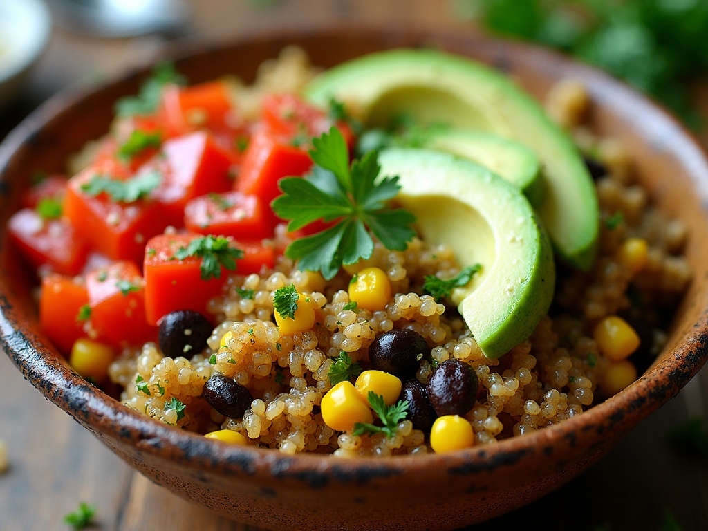 Vegan Mexican Quinoa Bowl with Green Chile Cilantro Sauce